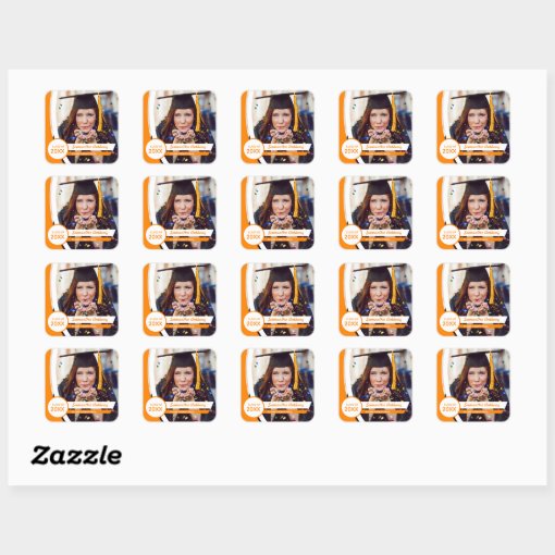 Orange Curved Frame Photo Graduation Square Sticker | Zazzle