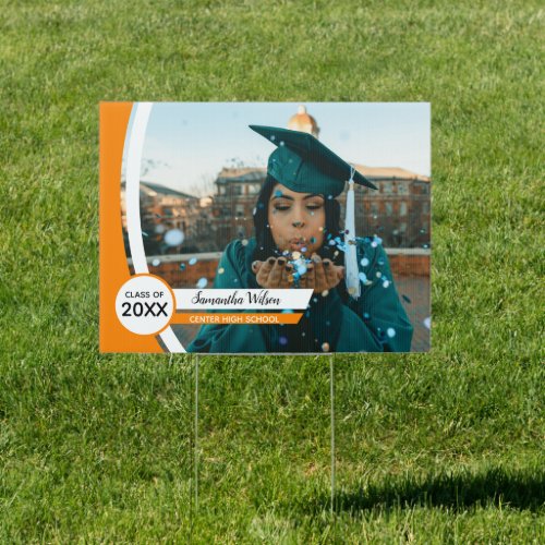 Orange Curved Frame Photo Graduation Yard Sign