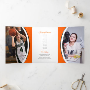 Orange Curved Frame Three Photo Graduation Tri-Fold Invitation