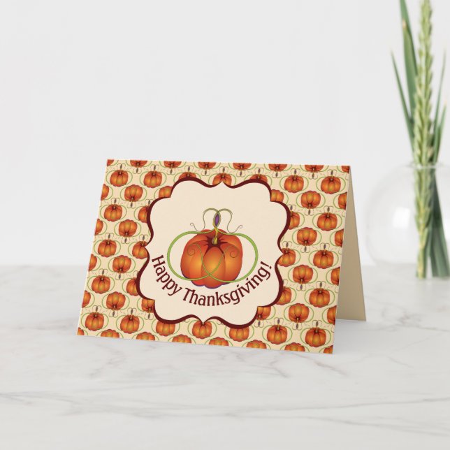 Orange Curvy Pumpkin Autumn Pattern Holiday Card (Front)