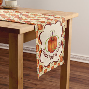 Orange Curvy Pumpkin Autumn Pattern Short Table Runner