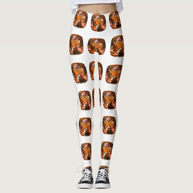 Orange Cushion-cut Pattern Leggings (Front)