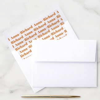 Orange custom bold typography names wedding envelope liner