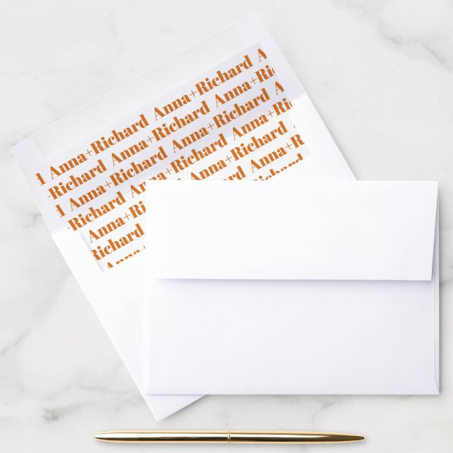 Orange custom bold typography names wedding envelope liner (Desk)
