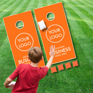 Orange Custom Business Logo Cornhole Set