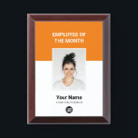 Orange Custom Employee of the Month Logo and Photo Award Plaque<br><div class="desc">Custom eyecatching boho orange Employee of the month Appreciation award plaque featuring Photo,  business company Logo,  employee Name and title. Any color,  any font,  no minimum.

employee of the month template,  custom employee of the month plaque</div>