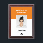 Orange Custom Employee of the Month Logo and Photo Award Plaque<br><div class="desc">Custom eyecatching boho orange Employee of the month Appreciation award plaque featuring Photo,  business company Logo,  employee Name and title. Any color,  any font,  no minimum.

employee of the month template,  custom employee of the month plaque</div>