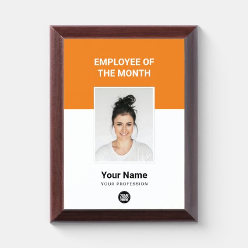 Orange Custom Employee of the Month Logo and Photo Award Plaque
