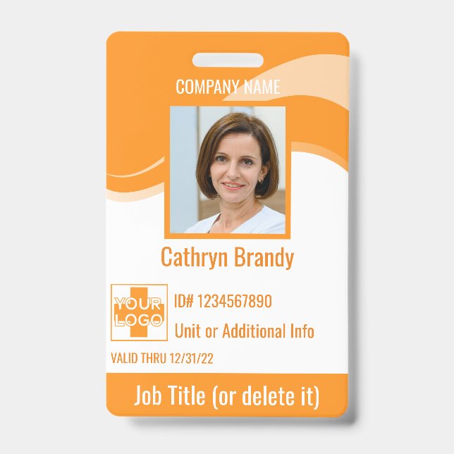 Orange custom Employee Security Id, logo, Bar Code Badge (Front)