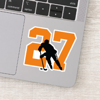 Orange Custom Hockey Player Number Laptop Sticker