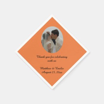 Orange Custom Personalized Wedding Photo Napkins by bridalwedding at Zazzle