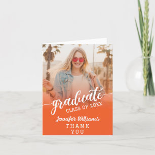 Orange Custom Photo Graduation with Message Thank You Card