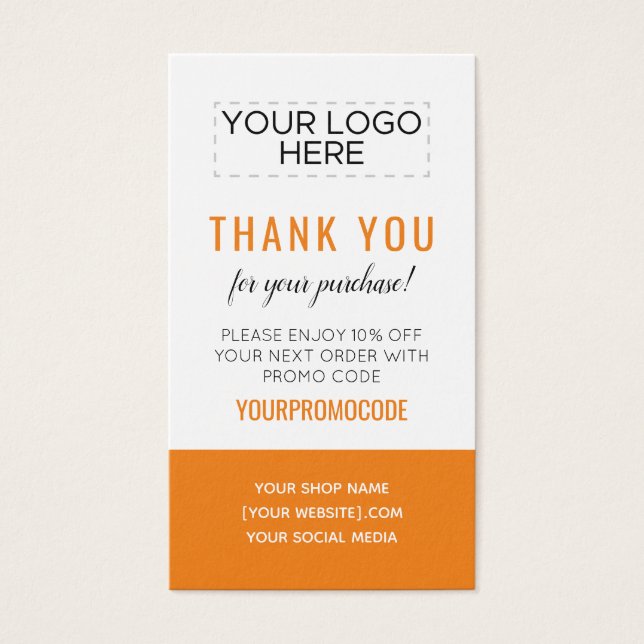 Orange Custom Promo Code Discount Card (Front)