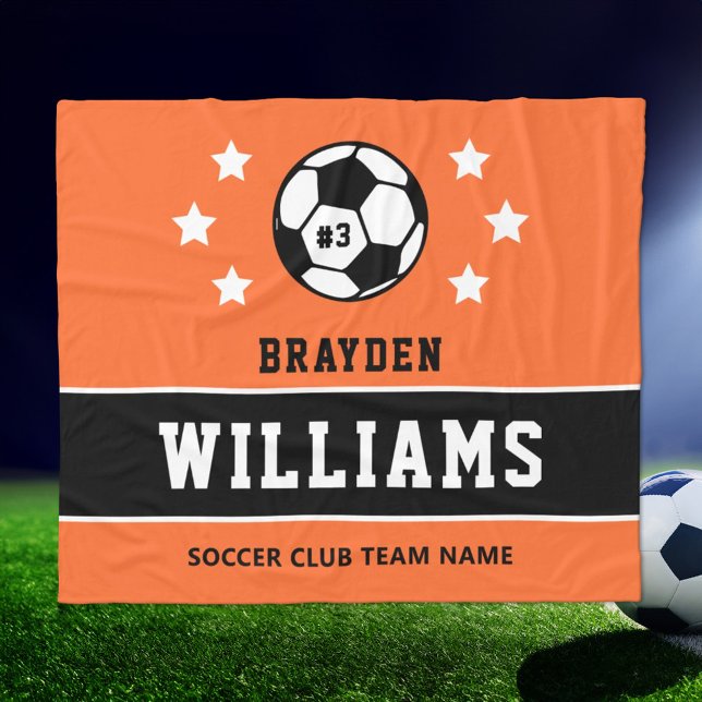 Orange Custom Soccer Name and Number Fleece Blanket (Creator Uploaded)