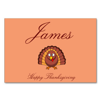 Orange Custom Thanksgiving Place Cards With Turkey