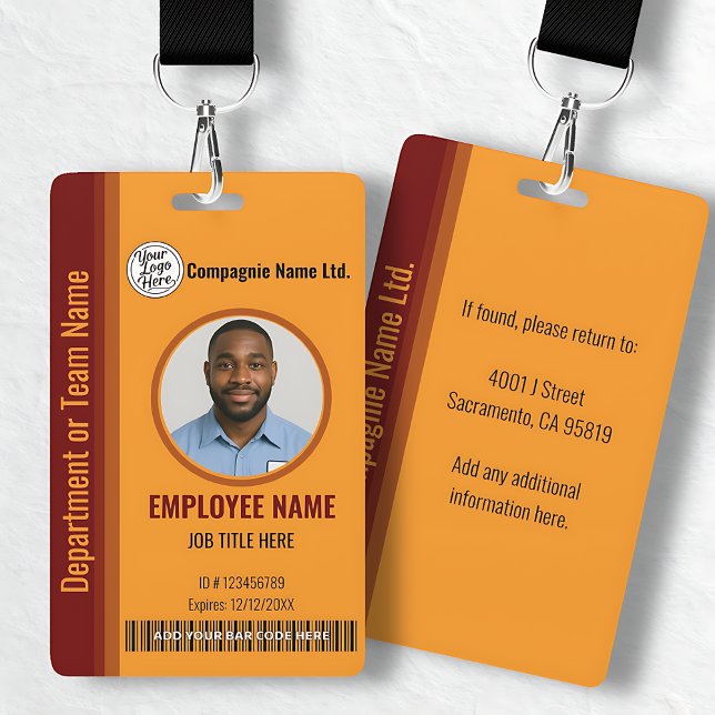 Orange Customizable Company ID Badge with Photo (Orange Customizable Company ID Badge with Photo)