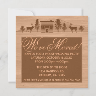 Orange customizable log cabin moving invitations