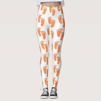 Orange Cute and Minimalist Baby feet Leggings