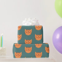 Orange Cute Cat  Green Wrapping Paper