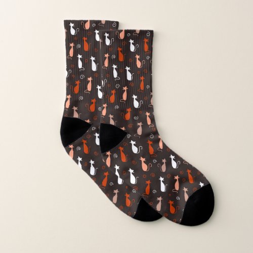 Orange cute cat pattern socks