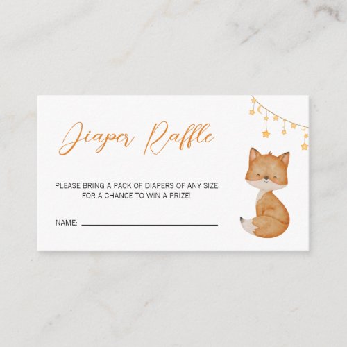 Orange Cute Fox Baby Shower Diaper Raffle Enclosure Card