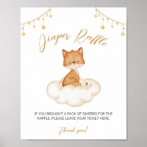 Orange Cute Fox Baby Shower Diaper Raffle Poster