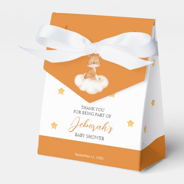 Orange Cute Fox Baby Shower Favor Box (Front Side)