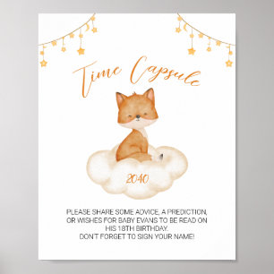 Orange Cute Fox Baby Shower Time Capsule Poster