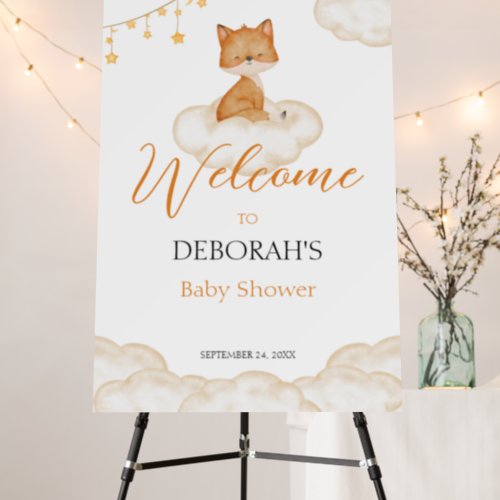 Orange Cute Fox Baby Shower Welcome Sign