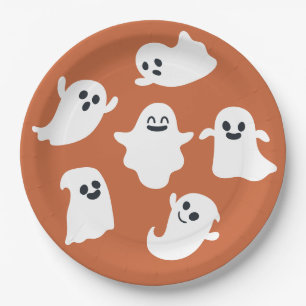 Orange Cute Ghost Halloween Fall Baby Shower Paper Plates