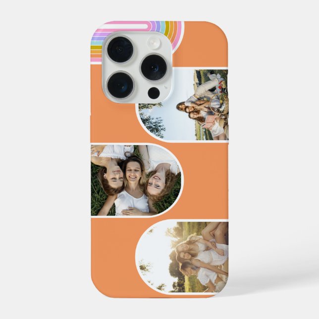 Orange Cute Modern 3 Photo Layout Custom iPhone Case (Back)
