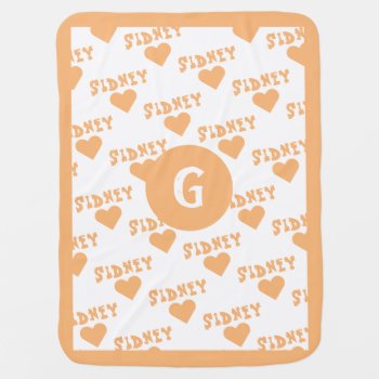 Orange Cute Monogram Personalized Name Boy Baby Blanket by TintAndBeyond at Zazzle