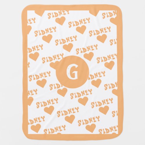 Orange Cute Monogram Personalized Name Boy Baby Blanket