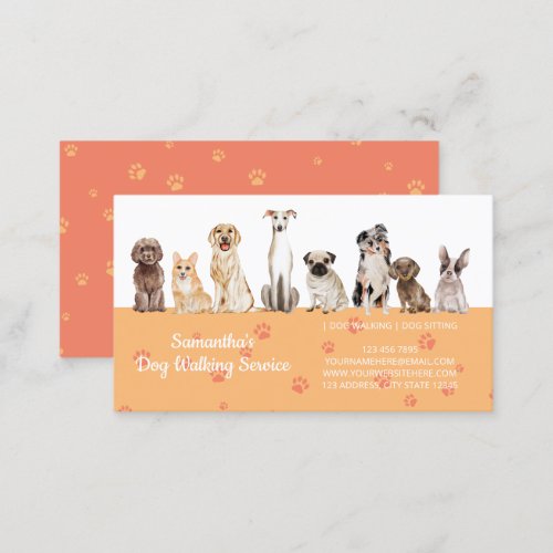 Orange Cute Paws Watercolor Dogs Business Card