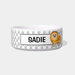 Orange Cute Pomeranian And Dog's Name Bowl