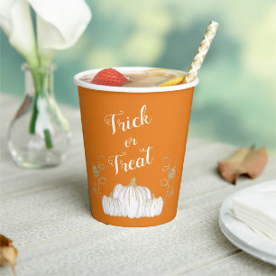 Orange Cute Pumpkin Trick Or Treat Halloween Paper Cups