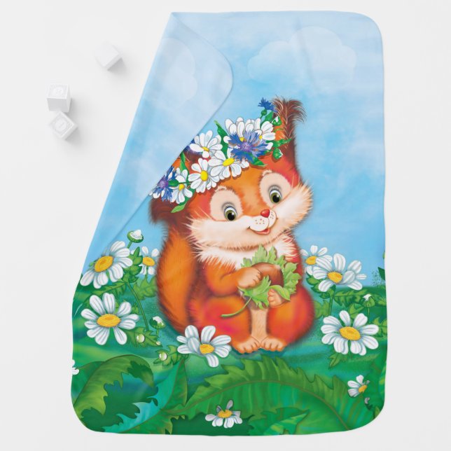 orange cute squirrel baby blanket (In Situ)
