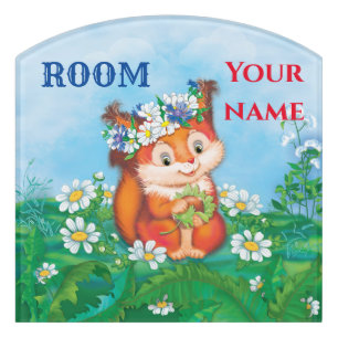 orange cute squirrel door sign