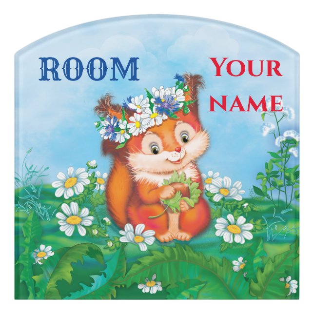 orange cute squirrel door sign (Contour Front)
