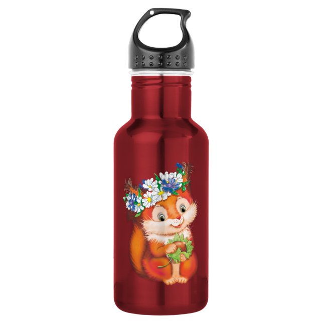 orange cute squirrel stainless steel water bottle (Front)