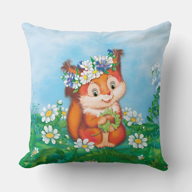 orange cute squirrel throw pillow (Front)
