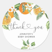 Orange Cutie Baby Shower Thank You Classic Round Sticker