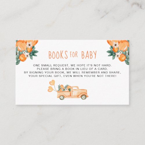 Orange Cutie Gender Neutral Shower Books for Baby Enclosure Card