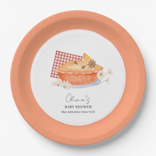 Orange Cutie Pie Flower Fall Baby Shower  Paper Plates (Front)