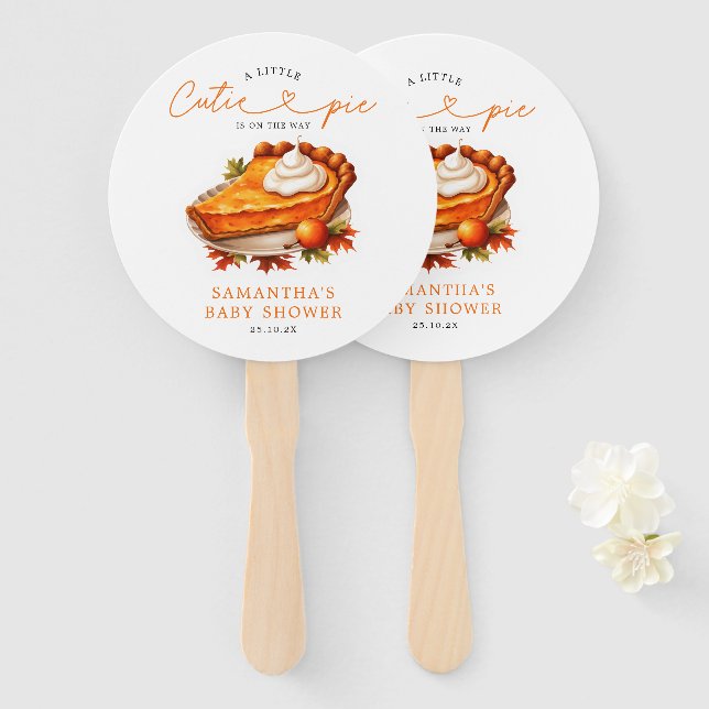Orange Cutie Pie Pumpkin Fall Baby Shower  Hand Fan (Front and Back)