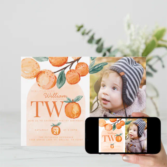 Orange Cutie Turning Two 2nd Birthday Party Photo Invitation Zazzle