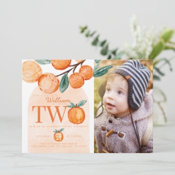 Orange Cutie Turning Two 2nd Birthday Party Photo Invitation by PerfectPrintableCo at Zazzle