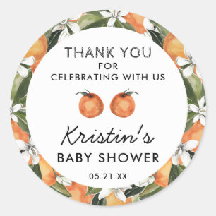 Orange Cutie Twins Baby Shower Thank You Favor Classic Round Sticker