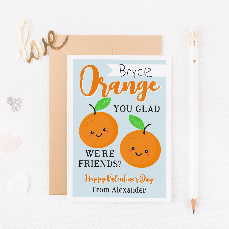 Orange Cuties Classroom Valentine&#39;s Day                    Card