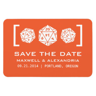 Orange D20 Dice Gamer Save the Date Magnet